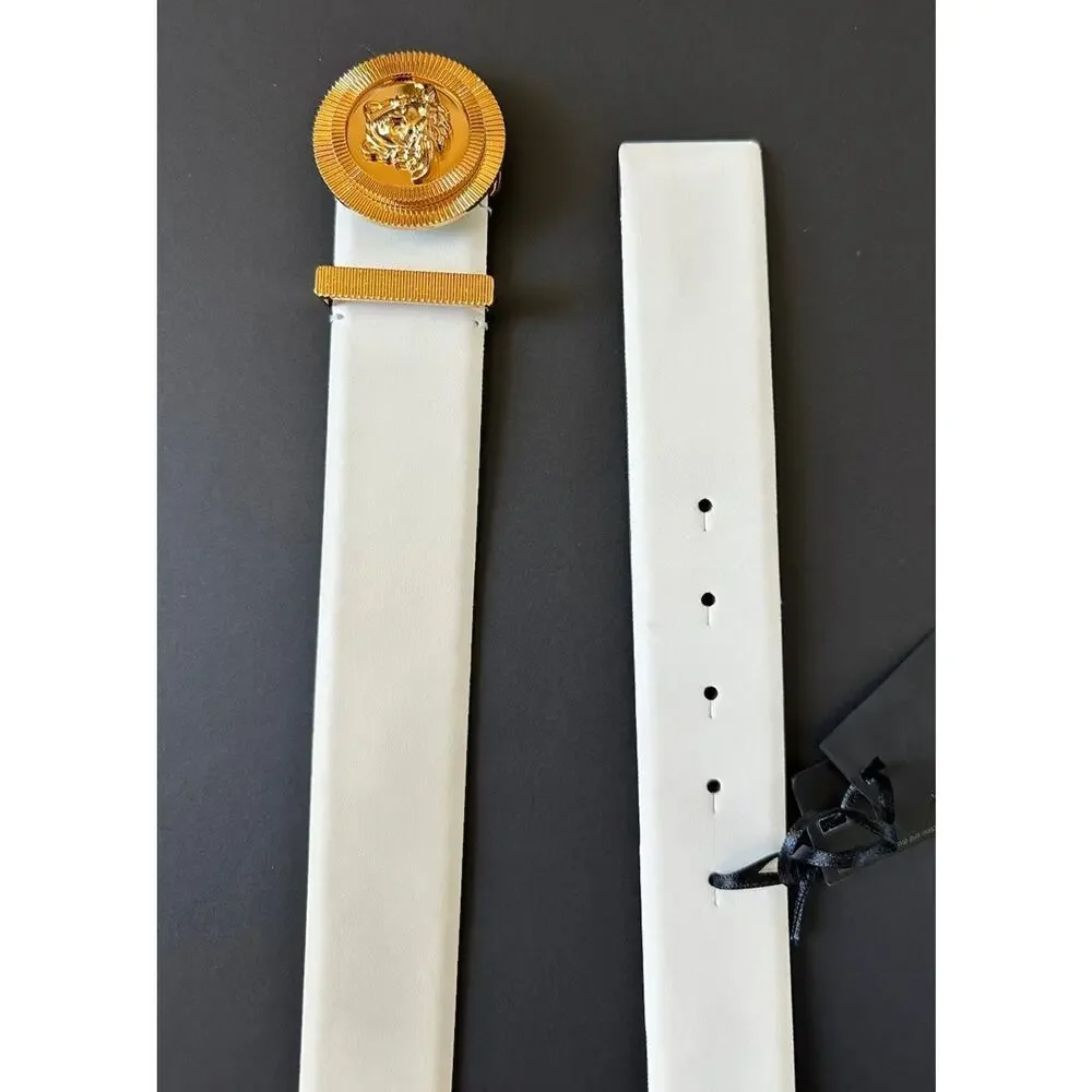 Versace Men’s Medusa-Buckle White Leather Belt 115 (46) Italy 1003873 New $575